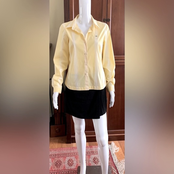 Lacoste yellow cotton woman dress shirt thin white stripes crocodile logo US 10 - Picture 3 of 15